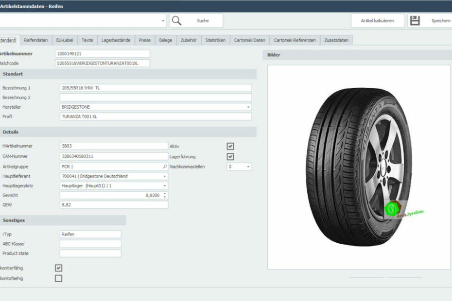 desk.tyreline Software für den Reifenhandel detailierte Reifendaten